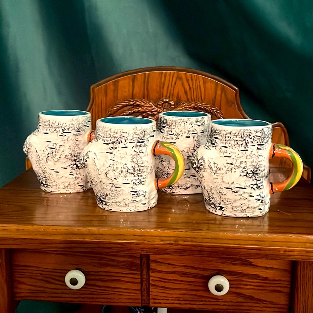 Set of 4 Unique Birch Tree Mugs With love, Joanne by Joanne Delomba for Lotus